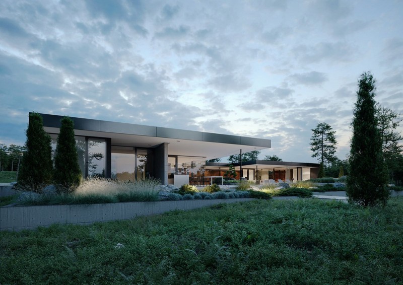 Финская вилла со стеклянными стенами и собственным пирсом