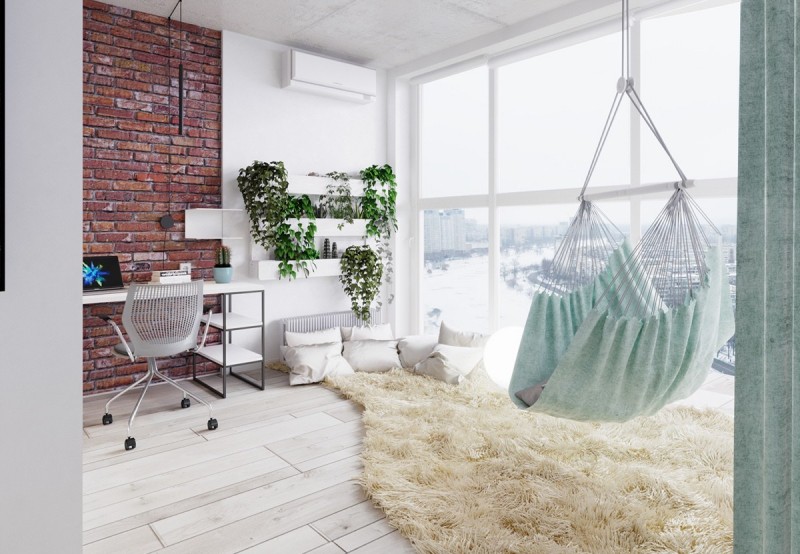 Компактная студия в мятно-бирюзовых тонах