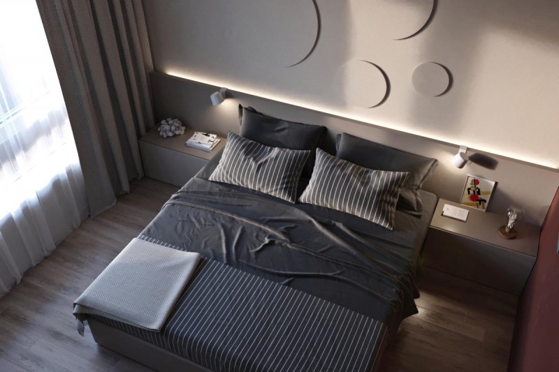 Глубокие гармоничные цвета чирок и терракотовый в интерьере небольшой квартиры