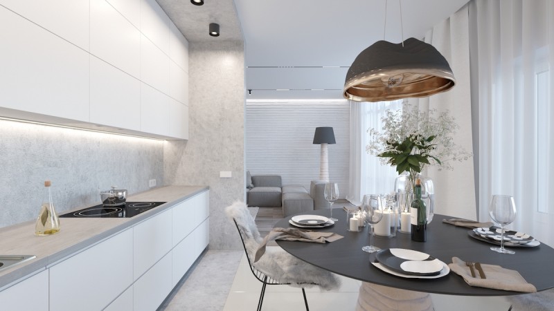 Минималистичный однотонный дизайн интерьера Минималистичный однотонный дизайн интерьера