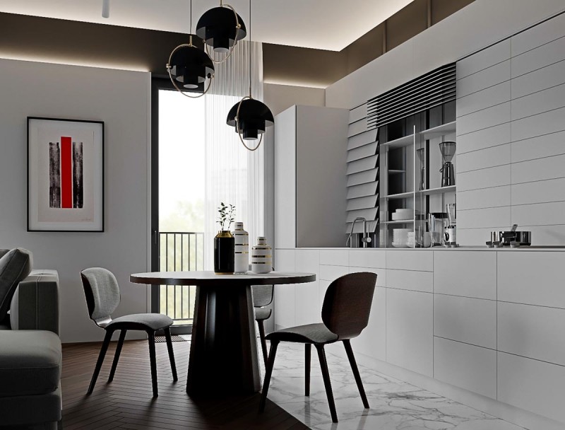 Шикарные монохромные апартаменты с яркими акцентами Шикарные монохромные апартаменты с яркими акцентами