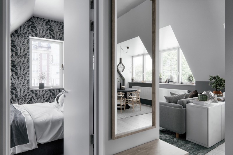 Интерьер мансарды в серых тонах Интерьер мансарды в серых тонах