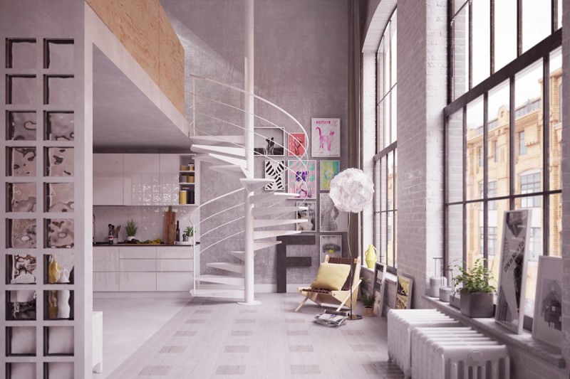 Серые и желтые акценты в интерьере лофта Серые и желтые акценты в интерьере лофта