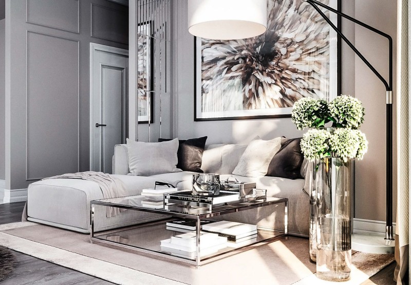 Гостиная, оформленная в бежевых тонах