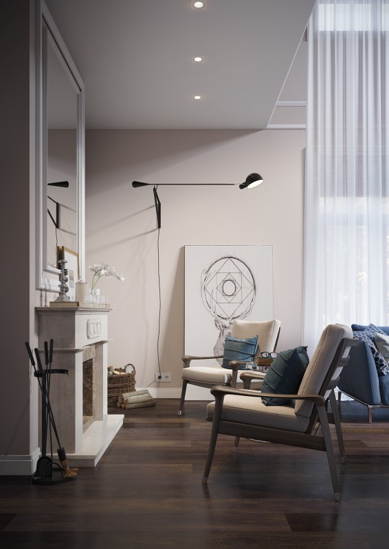 Современный интерьер коттеджа с элементами неоклассики в нейтральных светлых тонах Современный интерьер коттеджа с элементами неоклассики в нейтральных светлых тонах