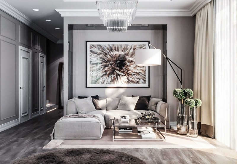 Гостиная, оформленная в бежевых тонах