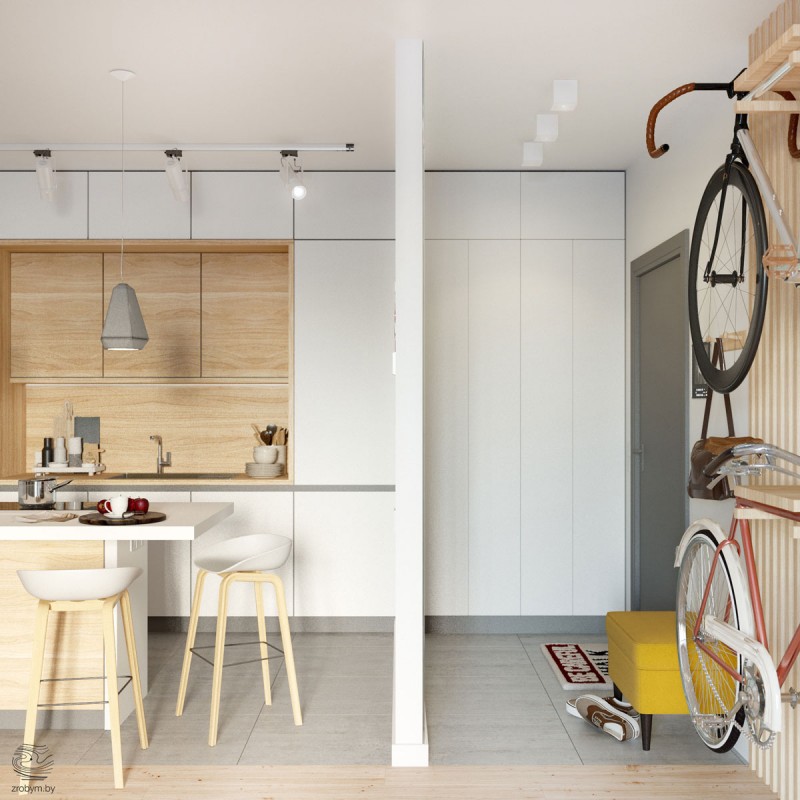 Небольшая квартира с открытой планировкой в серо-желтых тонах Небольшая квартира с открытой планировкой в серо-желтых тонах