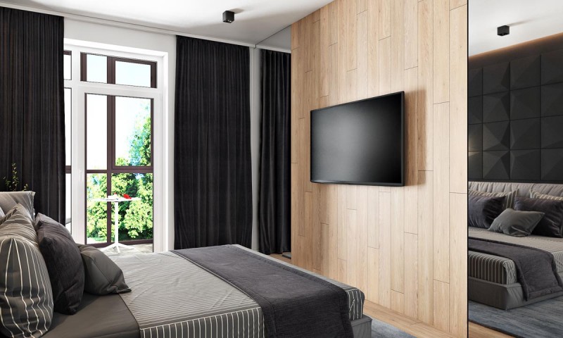 Интерьер в оттенках серого, черного и коричневого