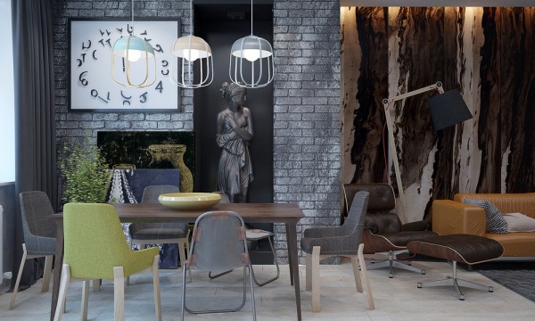 Открытая планировка апартаментов с внутренними стеклянными стенами