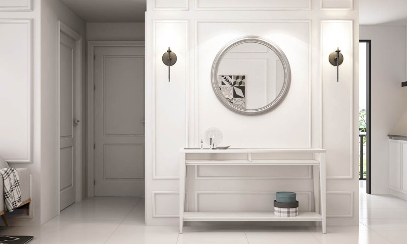 Интерьер в светлых тонах с зелеными акцентными элементами