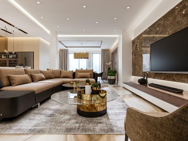 Проект двухуровневых апартаментов в коричневых тонах Проект двухуровневых апартаментов в коричневых тонах