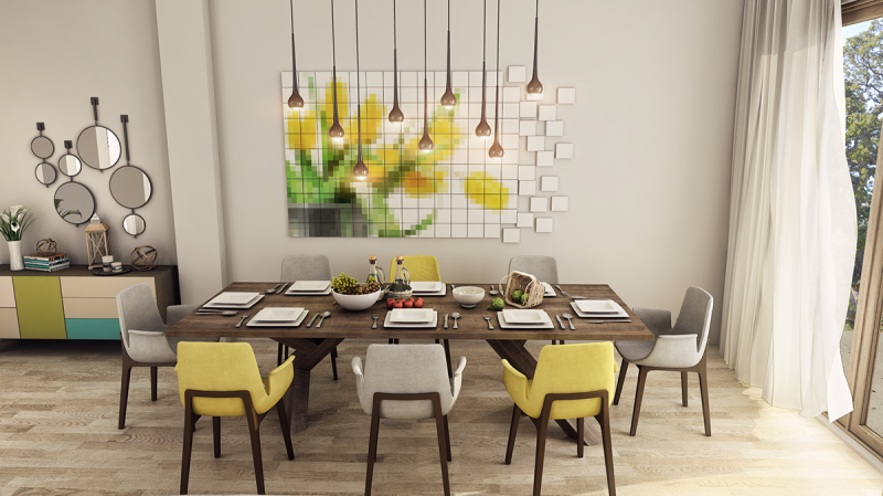 Яркие акценты в обстановке коттеджа