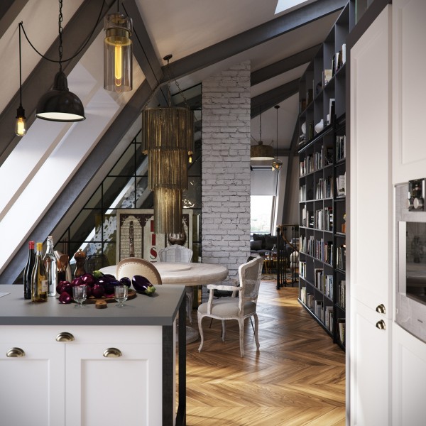 Квартира в мансарде в индустриальном стиле