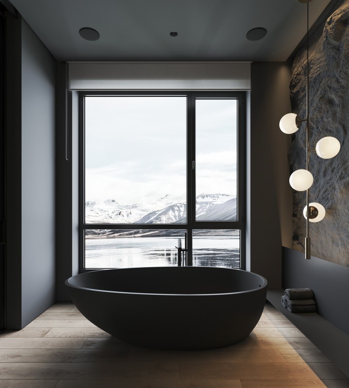 Имитация скалы в интерьере дома в Исландии