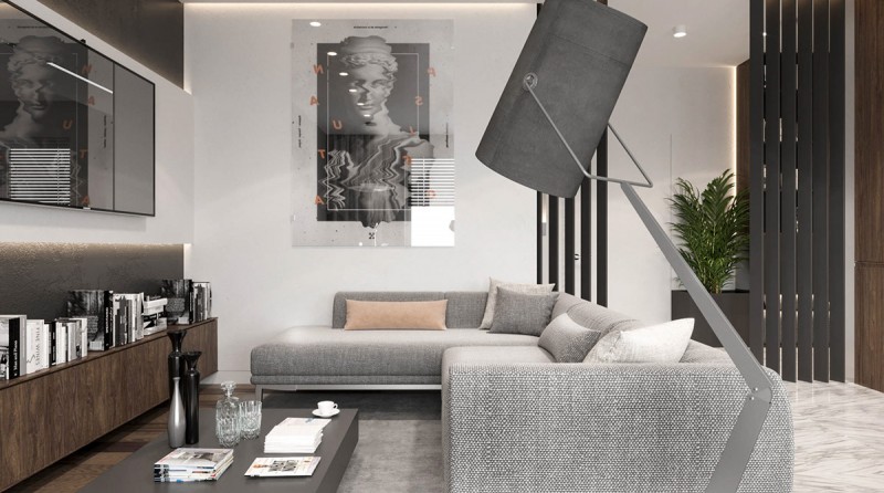 Монохромный интерьер квартиры в Кракове