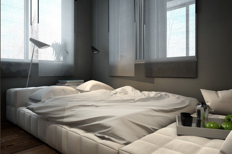 Сочетание разных фактур: декоративный бетон и дерево