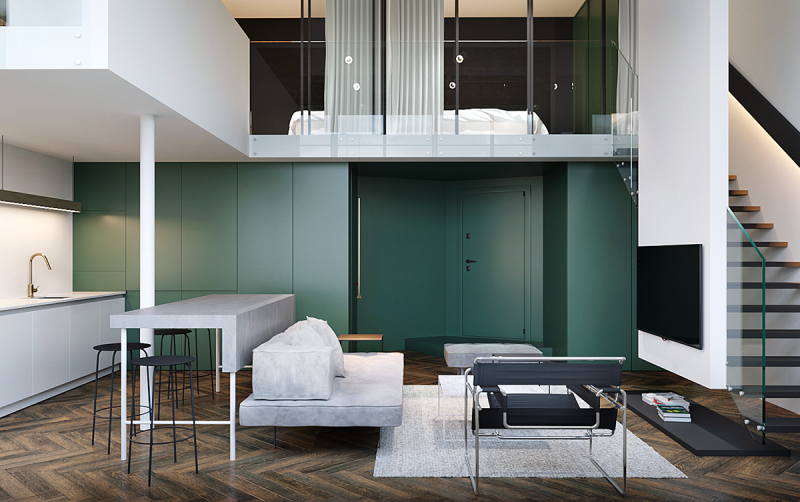 Минималистичный интерьер двухуровневой квартиры Минималистичный интерьер двухуровневой квартиры