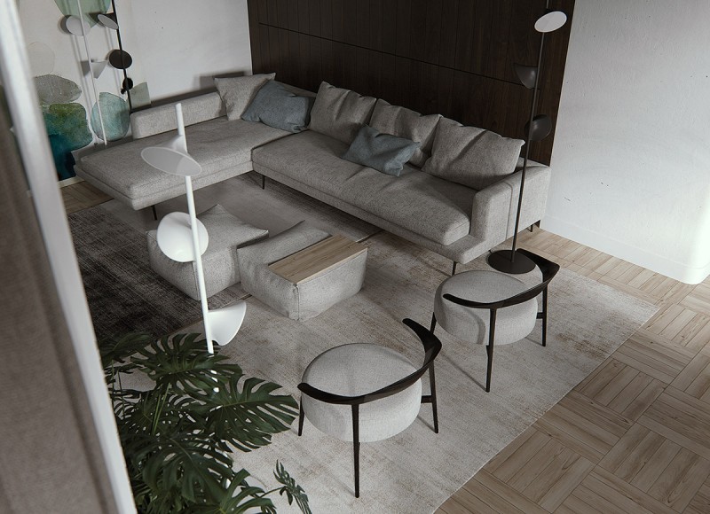 Приглушенные оттенки зеленого и богатые тона дерева в декоре современных апартаментов Приглушенные оттенки зеленого и богатые тона дерева в декоре современных апартаментов