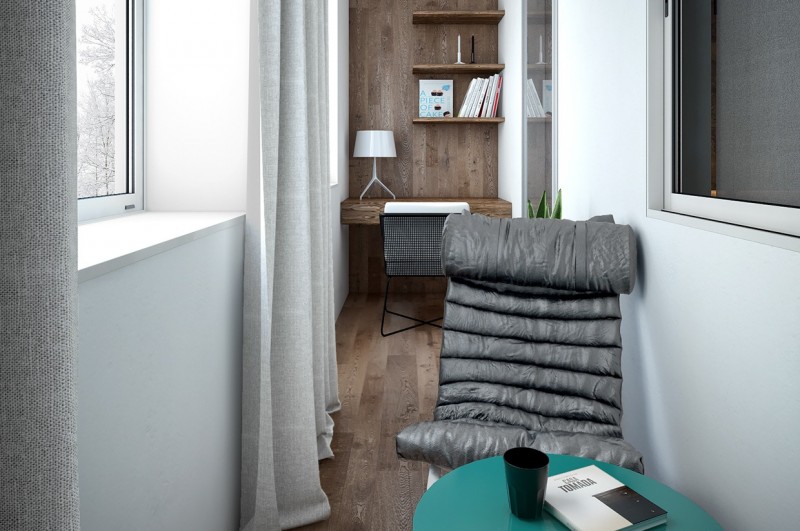 Сочетание разных фактур: декоративный бетон и дерево