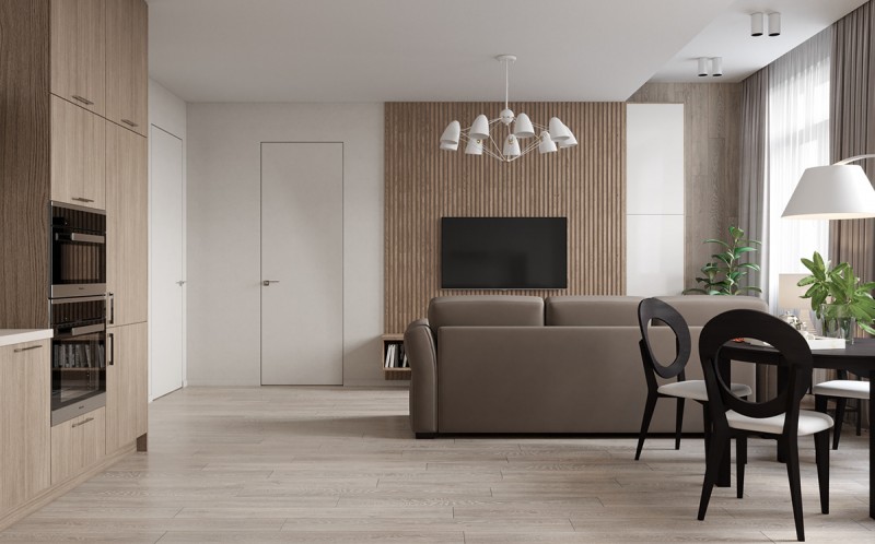 Современный интерьер – квартира в теплых тонах
