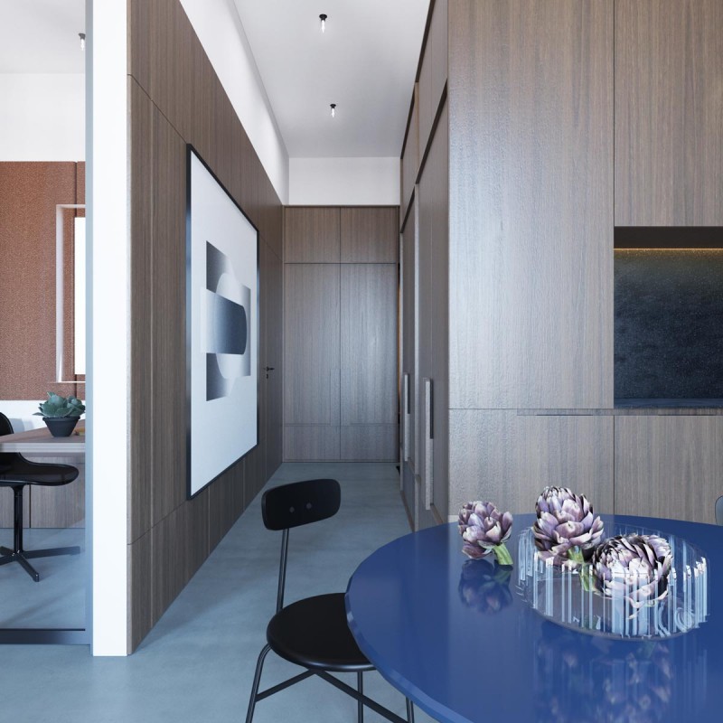 Апартаменты с открытой планировкой, оформленные в приглушенных тонах