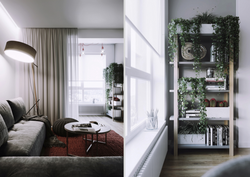 Зелень и гранат: проект квартиры для молодой пары