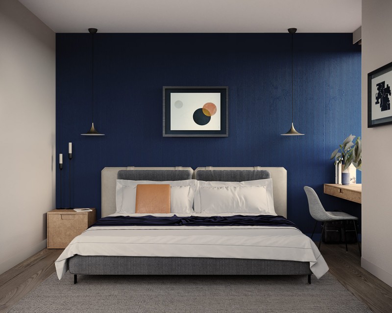 Дизайн интерьера с использованием оранжевого и синего