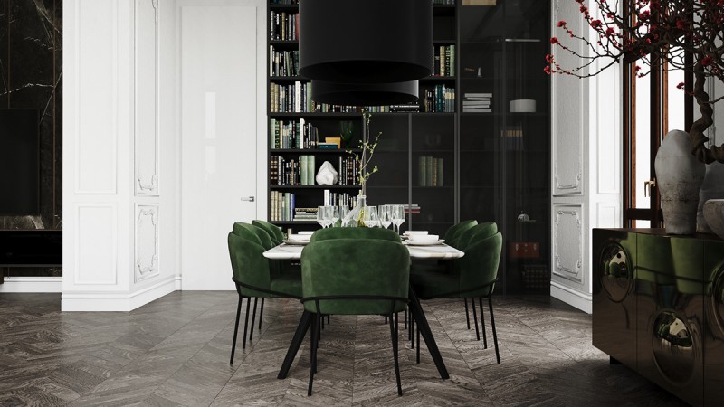 Контрастное сочетание лепнины на стенах с ультрасовременной мебелью и аксессуарами Контрастное сочетание лепнины на стенах с ультрасовременной мебелью и аксессуарами