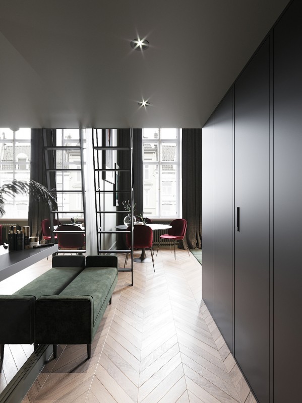 Двухуровневая студия в нуарной современной классике