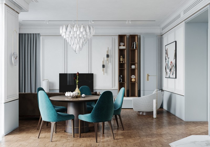 Интерьер в спокойнх тонах с яркими акцентами