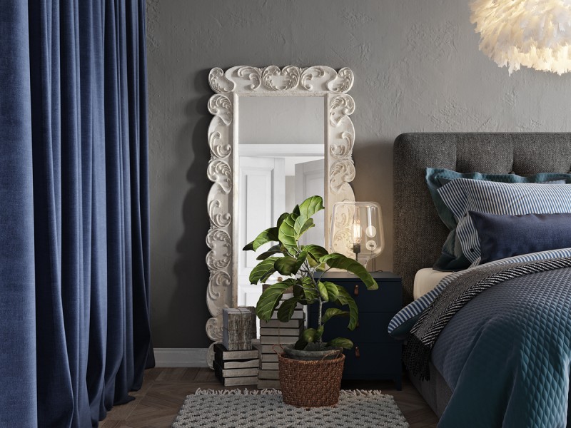 Проект спальни в серо-синих тонах