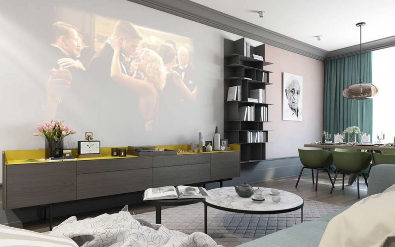 Нейтральный фон в сочетании с яркой цветовой гаммой