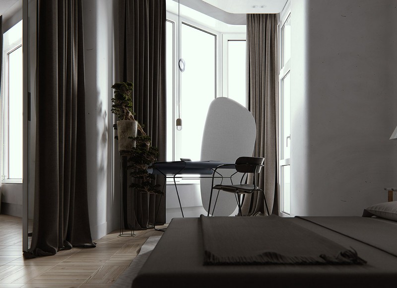 Приглушенные оттенки зеленого и богатые тона дерева в декоре современных апартаментов Приглушенные оттенки зеленого и богатые тона дерева в декоре современных апартаментов