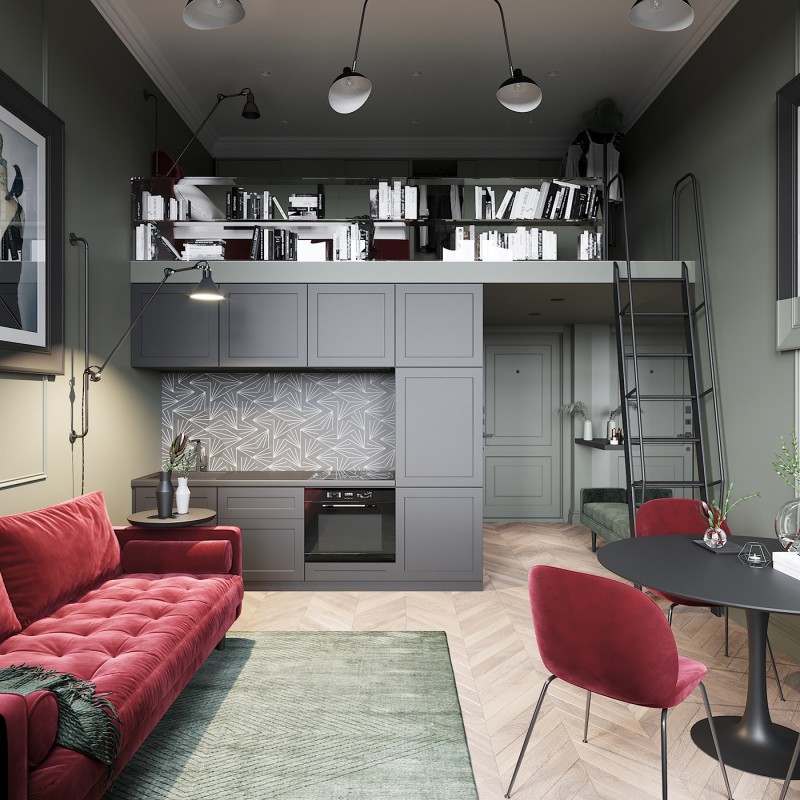 Двухуровневая студия в нуарной современной классике