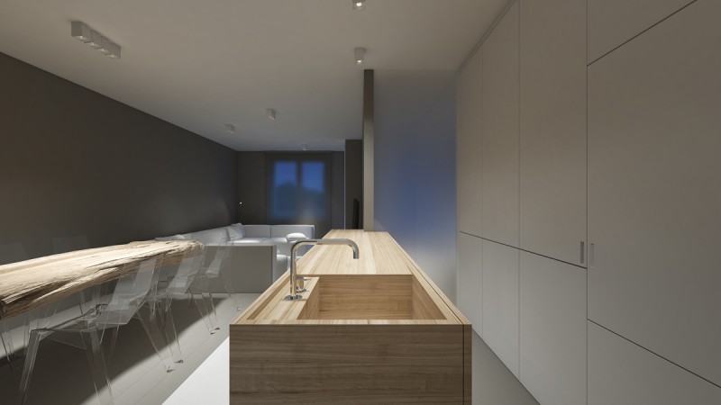 Комбинация белого с серым и акцентная мебель в дизайне квартиры