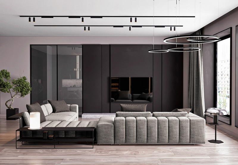 Палитра бледно-серых и пастельных оттенков в интерьере современной квартиры