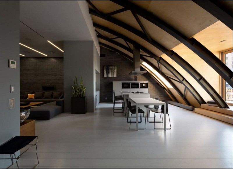 Уютный лофт с арочным потолком и мужской атмосферой Уютный лофт с арочным потолком и мужской атмосферой