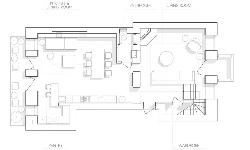 Монохромный интерьер двухуровневой квартиры Монохромный интерьер двухуровневой квартиры