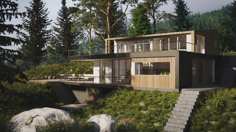 Проект полуутопленного в склоне холма дома