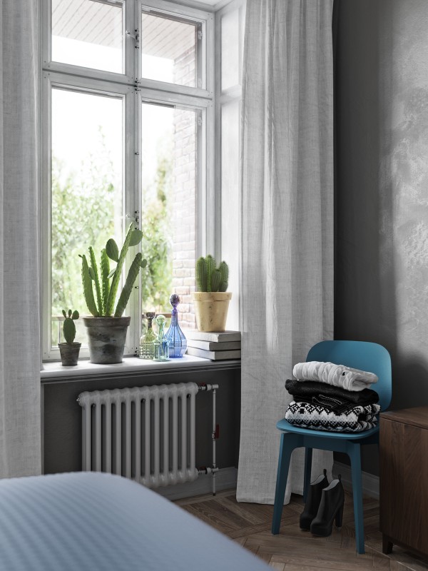 Проект спальни в серо-синих тонах