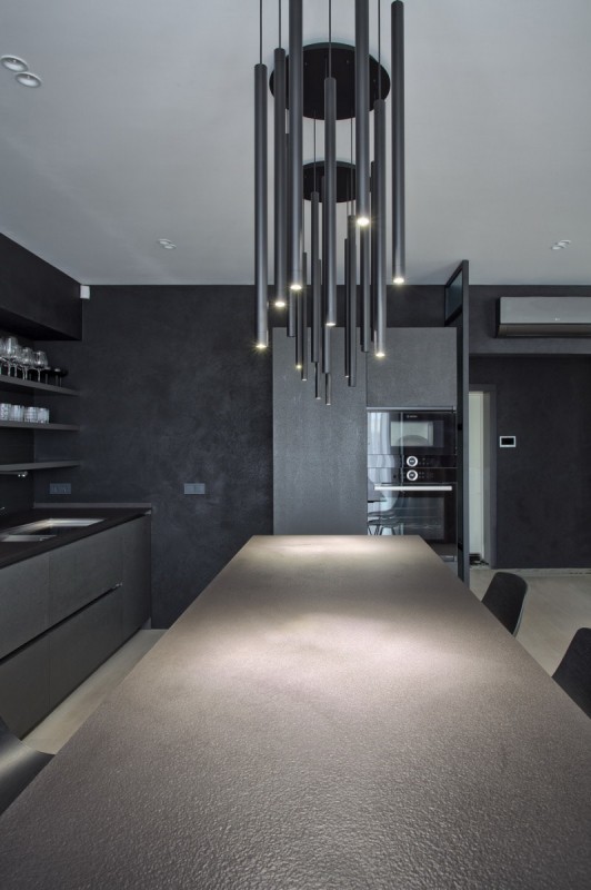 Декоративный черный цемент в интерьере кухни