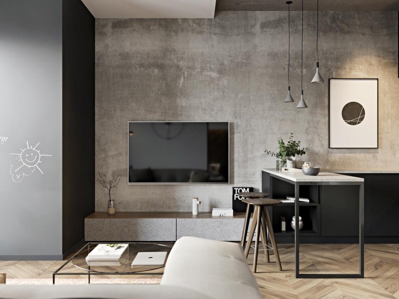 Минималистичный интерьер квартиры площадью 60 кв.м.