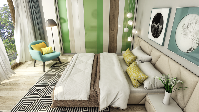 Яркие акценты в обстановке коттеджа