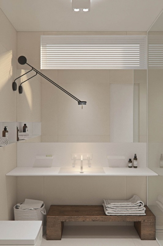 Сочетание белого, серого и кремово-бежевого цветов в интерьере двухуровневой квартиры Сочетание белого, серого и кремово-бежевого цветов в интерьере двухуровневой квартиры