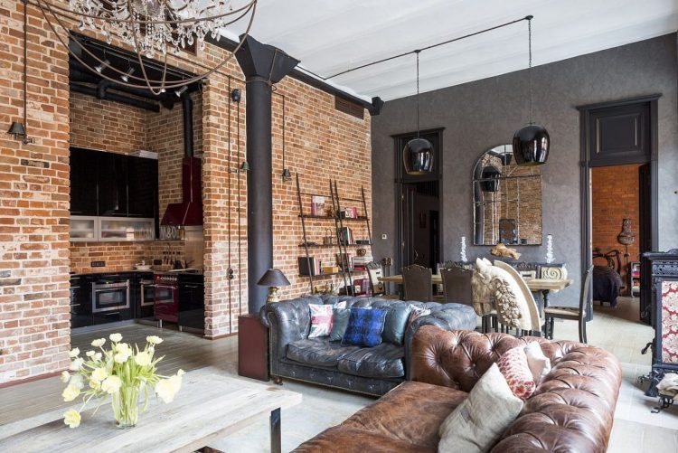Современные, классические и индустриальные элементы в эффектном лофте