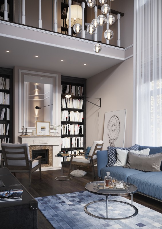 Современный интерьер коттеджа с элементами неоклассики в нейтральных светлых тонах Современный интерьер коттеджа с элементами неоклассики в нейтральных светлых тонах