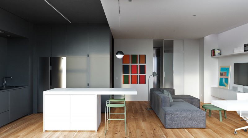 Контрастный интерьер квартиры площадью 70 кв.м.