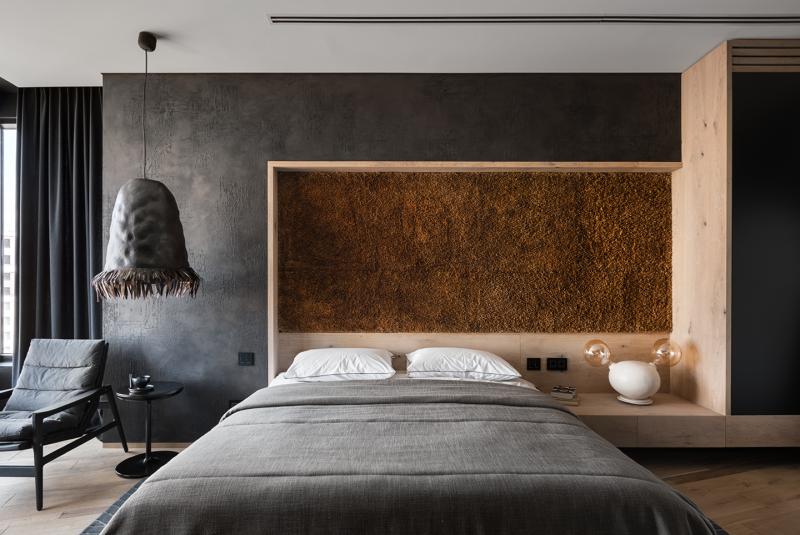 Брутальный стильный интерьер просторного пентхауса