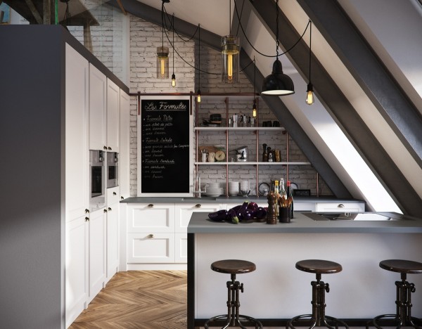 Квартира в мансарде в индустриальном стиле