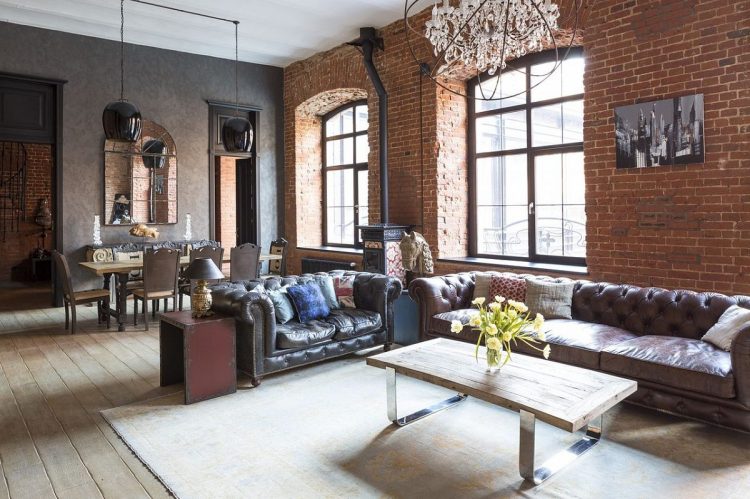 Современные, классические и индустриальные элементы в эффектном лофте